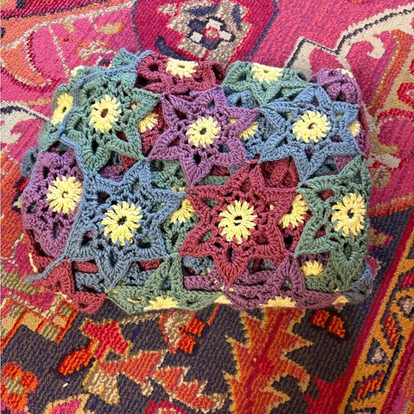 Purple and Blue Floral Patchwork Afghan Blanket - Picture 2 of 12